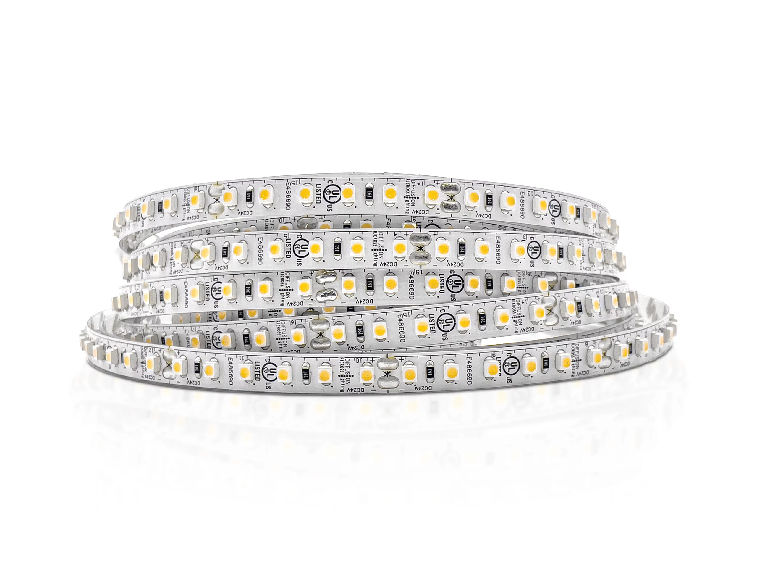"Diffusion SL3-Indoor - flexible 8mm wide linear LED strip available in 16' and 100' lengths, and custom cuts every 6 LEDs (50mm or 2")
