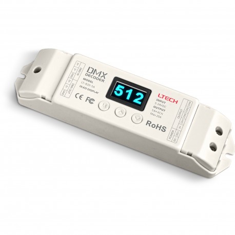 LT-820-5A RGBW DMX Decoder - OLED display DMX decoder, by Diffusion.