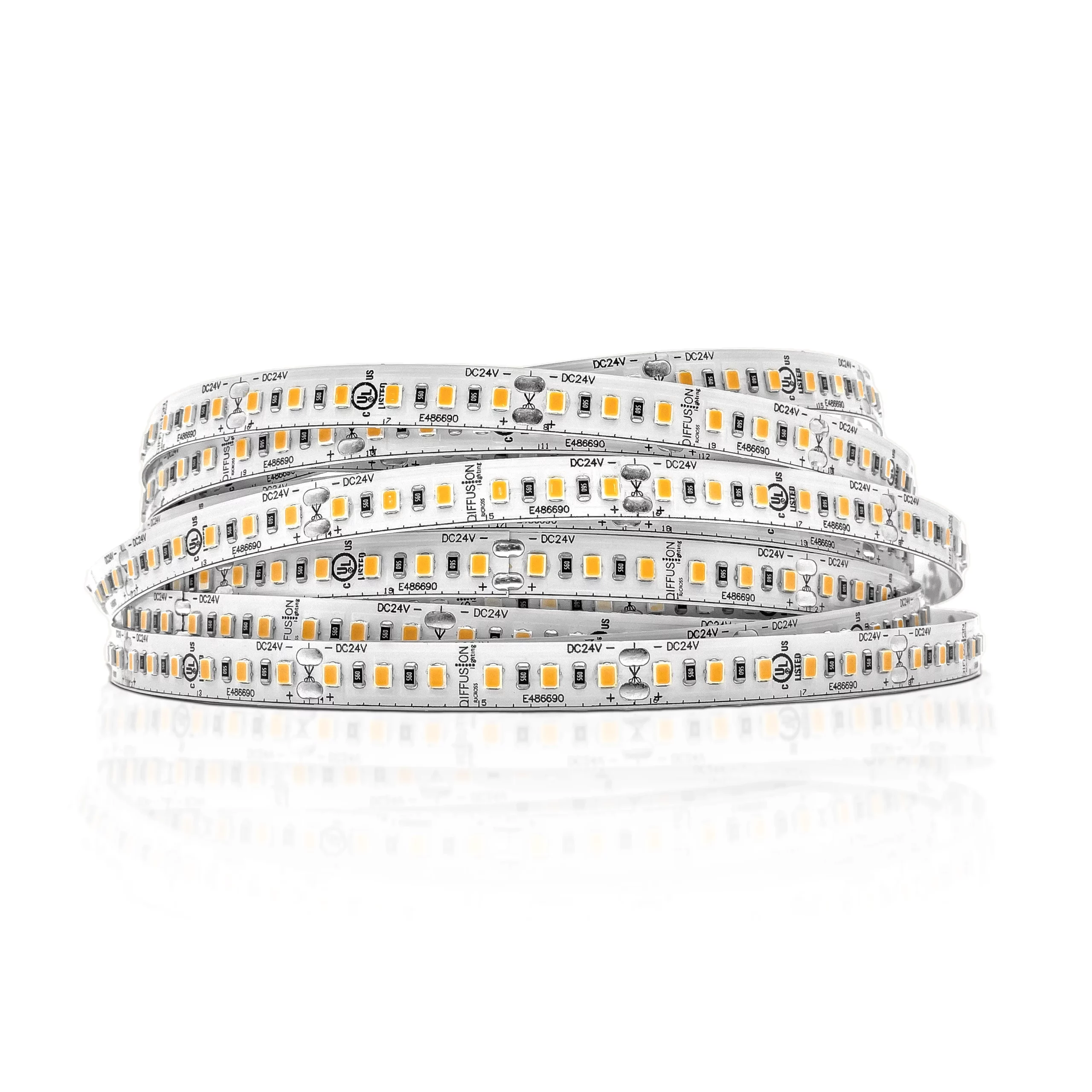 Diffusion SL6-Indoor, a flexible 10mm wide linear LED strip available in 16' and 100' rolls, as well as custom cuts every 6 LEDs (50mm or 2").