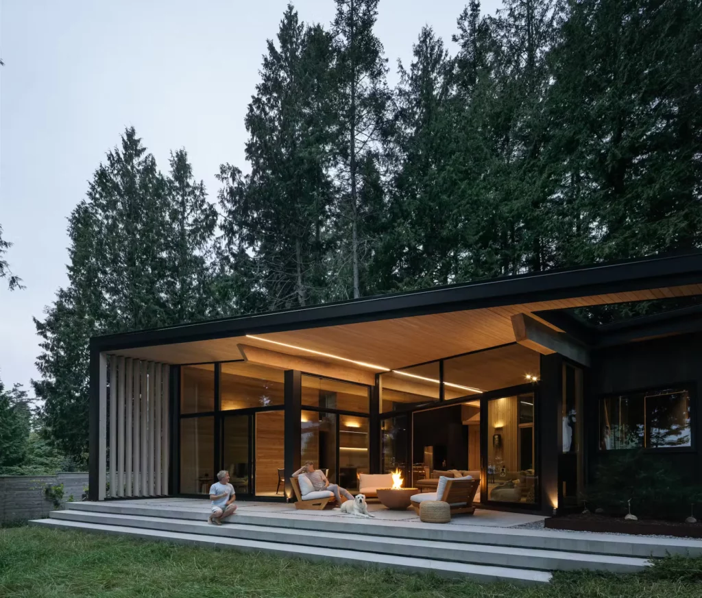 West Coast modern home in British Columbia showcasing custom LED architectural lighting at twilight