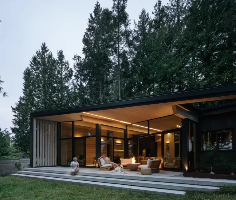 West Coast modern home in British Columbia showcasing custom LED architectural lighting at twilight